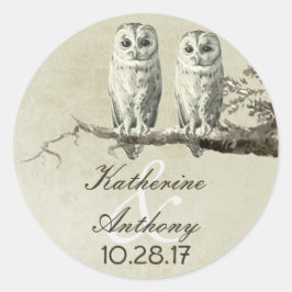 Zwei niedliche Eulen Hochzeitsticker Runder Aufkleber