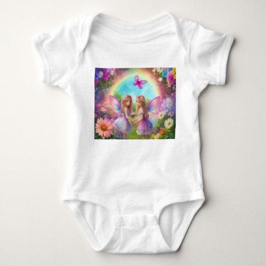 Zwei Niedliche Fairies unter Regenbogen Baby Strampler (Vorderseite)