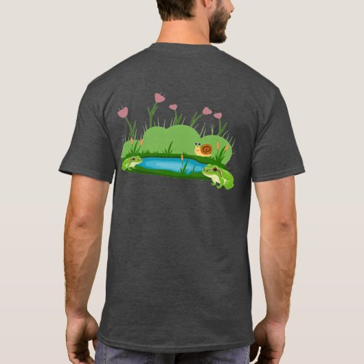 Zwei niedliche Frösche und eine Schnecke am Wasser T-Shirt (Rückseite)