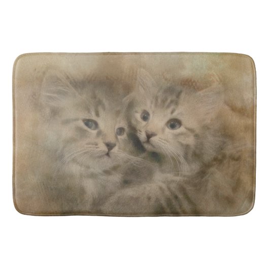 Zwei Niedliche, graugestrichene Kätzchen in Aquare Badematte (Vorderseite)