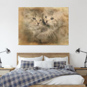 Zwei Niedliche, graugestrichene Kätzchen in Aquare Leinwanddruck (Insitu (Schlafzimmer))