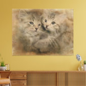 Zwei Niedliche, graugestrichene Kätzchen in Aquare Leinwanddruck (Insitu (Wohnzimmer))