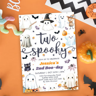 Zwei Niedliche Halloween Ghost 2. Geburtstag Party Einladung