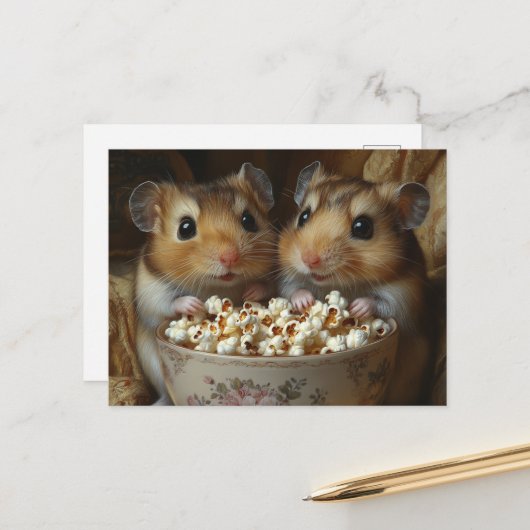 Zwei niedliche Hamster mit Popcorn Postkarte (Vorderseite/Rückseite Beispiel)