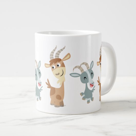 Zwei Niedliche Happy Cartoon Goats Jumbo Tasse (Vorderseite Rechts)