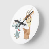 Zwei Niedliche Happy Cartoon Goats Wall Clock Runde Wanduhr (Winkel)