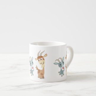 Zwei Niedliche Happy Cartoon Ziegen Espresso Tasse
