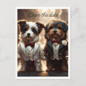 Zwei Niedliche Hunde Gay Wedding retten das Datum Ankündigungspostkarte (Vorderseite)