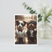 Zwei Niedliche Hunde Gay Wedding retten das Datum Ankündigungspostkarte (Stehend Vorderseite)