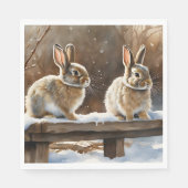 Zwei Niedliche Kaninchen auf der Schnee Serviette (Vorderseite)