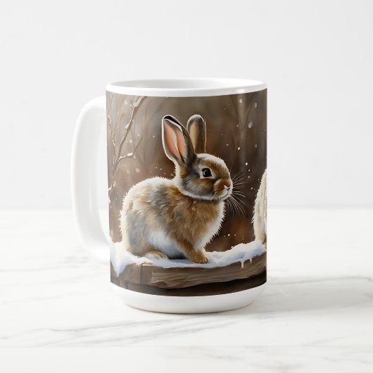 Zwei Niedliche Kaninchen auf einer Schneebrücke Kaffeetasse (Vorderseite Links)