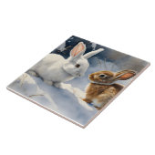 Zwei Niedliche Kaninchen braun und weiß im Schnee Fliese (Seite)