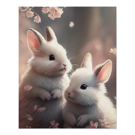 Zwei niedliche Kaninchen mit Sakura-Glossenplakat Poster (Vorderseite)