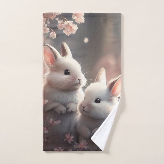 Zwei niedliche Kaninchen mit Sakura Handtuch (Handtuch)