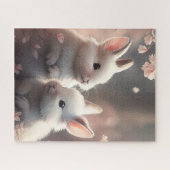 Zwei niedliche Kaninchen mit Sakura Jigsaw Puzzle (Horizontal)