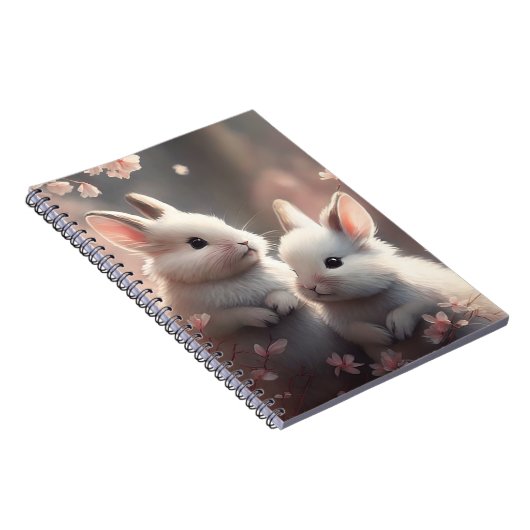 Zwei niedliche Kaninchen mit Sakura Spiral Foto No Notizblock (Rechte Seite)