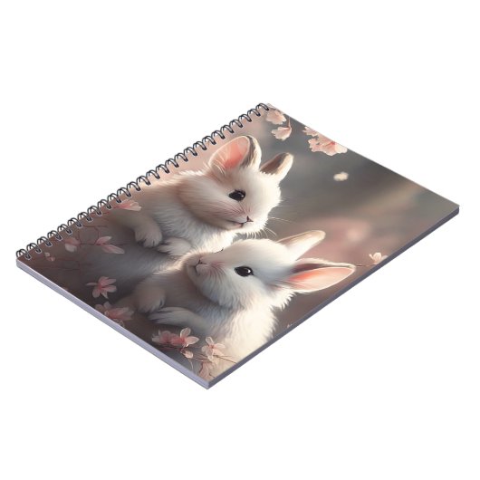 Zwei niedliche Kaninchen mit Sakura Spiral Foto No Notizblock (Linke Seite)