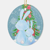 Zwei Niedliche Kaninchen Weihnachtsbaum im Schnee Keramik Ornament (Links)