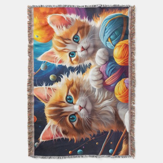 Zwei Niedliche Kätzchen mit Garnbällchen und Plane Decke (Vorderseite Vertikal)