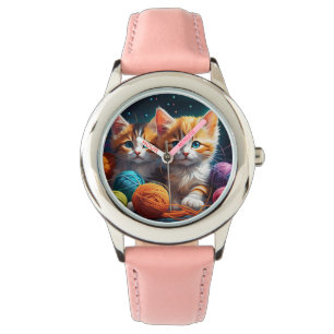Zwei Niedliche Kätzchen mit Garnkugeln Armbanduhr