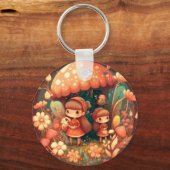 Zwei niedliche kleine Elfen unter Pilzen Schlüsselanhänger (Rückseite)