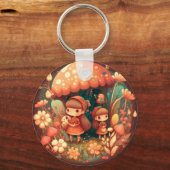 Zwei niedliche kleine Elfen unter Pilzen Schlüsselanhänger (Vorderseite)