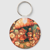 Zwei niedliche kleine Elfen unter Pilzen Schlüsselanhänger (Rückseite)