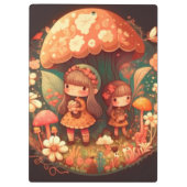 Zwei niedliche kleine Elfen unter Pilzen Zwischena Klemmbrett (Rückseite)