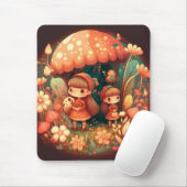 Zwei niedliche kleine Elfen unter Pilzen Zwischena Mousepad (Mit Mouse)