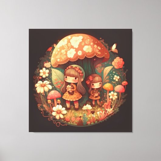 Zwei niedliche kleine Mädchen elfen Stretched Canv Leinwanddruck (Vorderseite)