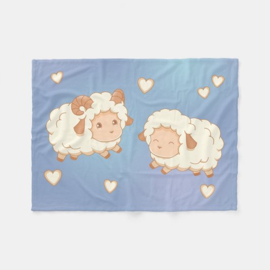 Zwei Niedliche kleine Schafe auf blau Fleecedecke (Vorderseite (Horizontal))
