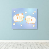 Zwei Niedliche kleine Schafe Ram Ewe auf Blue Leinwanddruck (Insitu (Holzboden))