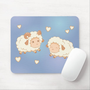 Zwei Niedliche kleine Schafe Ram Ewe auf Blue Mousepad