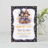 Zwei Niedliche Lila Aquarellhexen Einladung (Stehend Vorderseite)