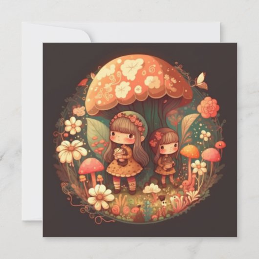 Zwei niedliche Mädchen Elfen Einladung (Vorderseite)