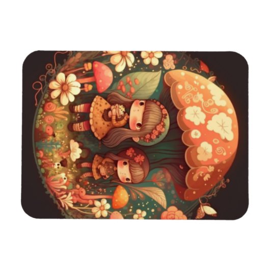 Zwei niedliche Mädchen Elfen Magnet (Horizontal)