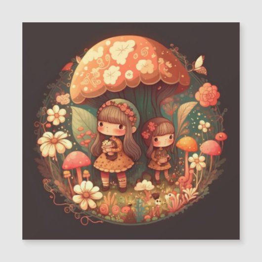 Zwei niedliche Mädchen Elfen Magneteinladung (Vorderseite)