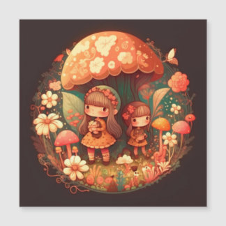 Zwei niedliche Mädchen Elfen Magneteinladung