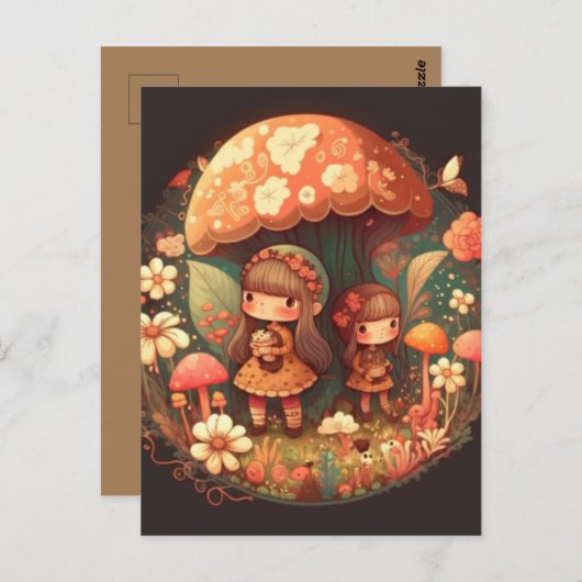 Zwei niedliche Mädchen Elfen Postkarte (Vorne/Hinten)