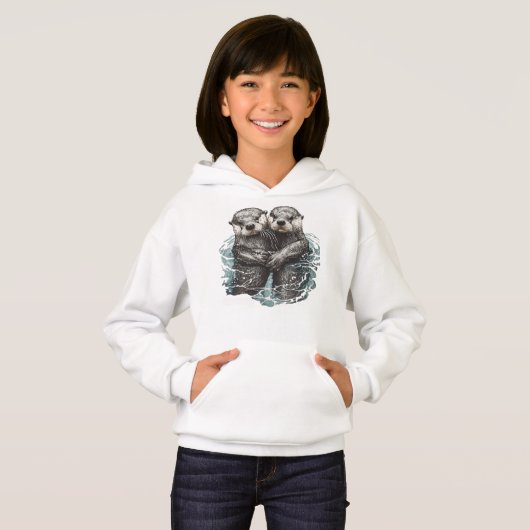 zwei niedliche Otter im Wasser Hoodie (Vorne ganz)