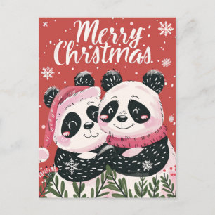Zwei niedliche Panda frohe Weihnachten Postkarte