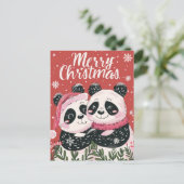 Zwei niedliche Panda frohe Weihnachten Postkarte (Stehend Vorderseite)