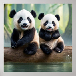 Zwei niedliche Pandas posieren für die Kamera Poster
