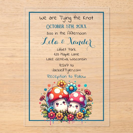 Zwei Niedliche Pilze-Pilze-Hochzeit Acryleinladungen (Vorderseite)