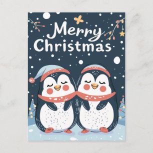 Zwei niedliche Pinguine frohe Weihnachten Postkarte