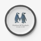 Zwei Niedliche Pinguine | Romantische Hochzeit Pappteller (Vorderseite)
