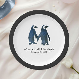 Zwei Niedliche Pinguine | Romantische Hochzeit Pappteller