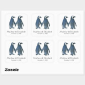 Zwei Niedliche Pinguine | Romantische Hochzeit Quadratischer Aufkleber (Blatt)
