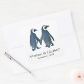 Zwei Niedliche Pinguine | Romantische Hochzeit Quadratischer Aufkleber (Umschlag)