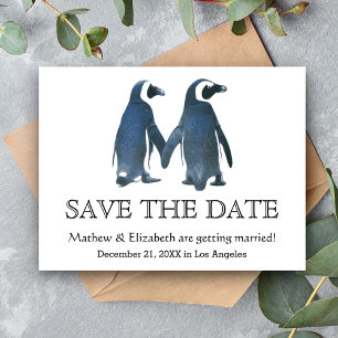 Zwei Niedliche Pinguine Romantische Hochzeit ret Ankündigungspostkarte